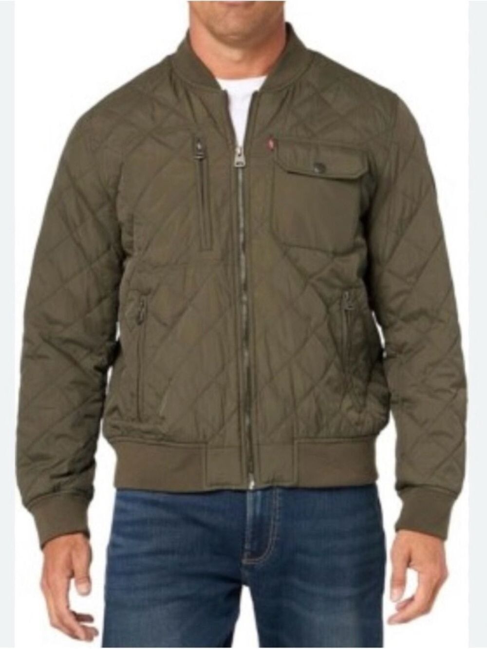 Levis Mens diamond Quilted Bomber Jacket Olive Dry Touch Nylon XL